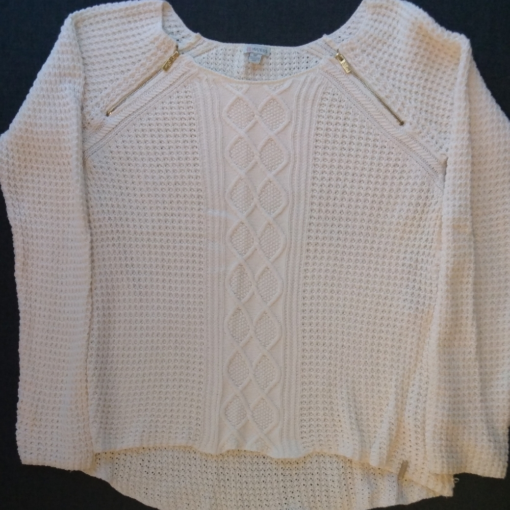 Guess Cream Sweater with Gold Zipper Details